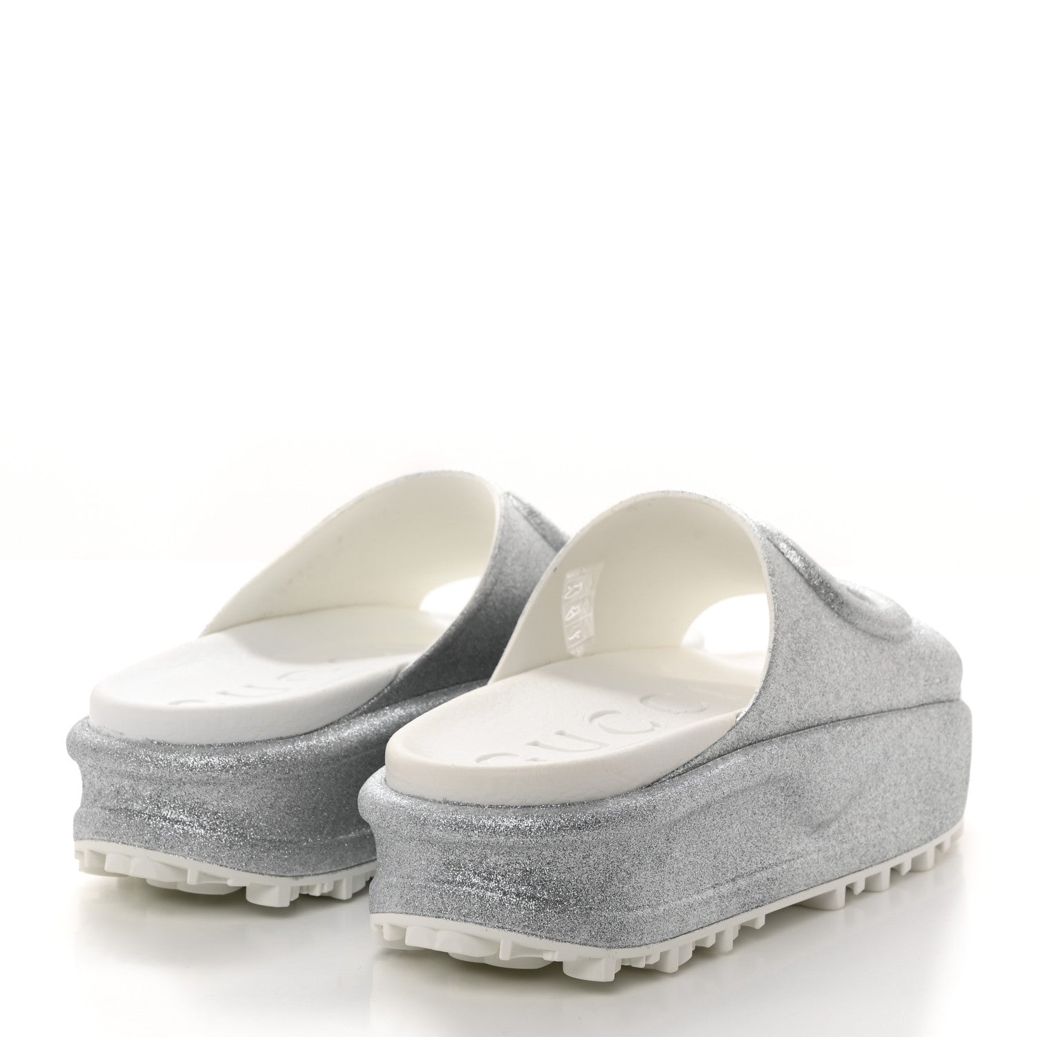 Gucci Glitter Rubber Womens Interlocking G Platform 42mm Slide Sandals 37 Silver 4 of 9