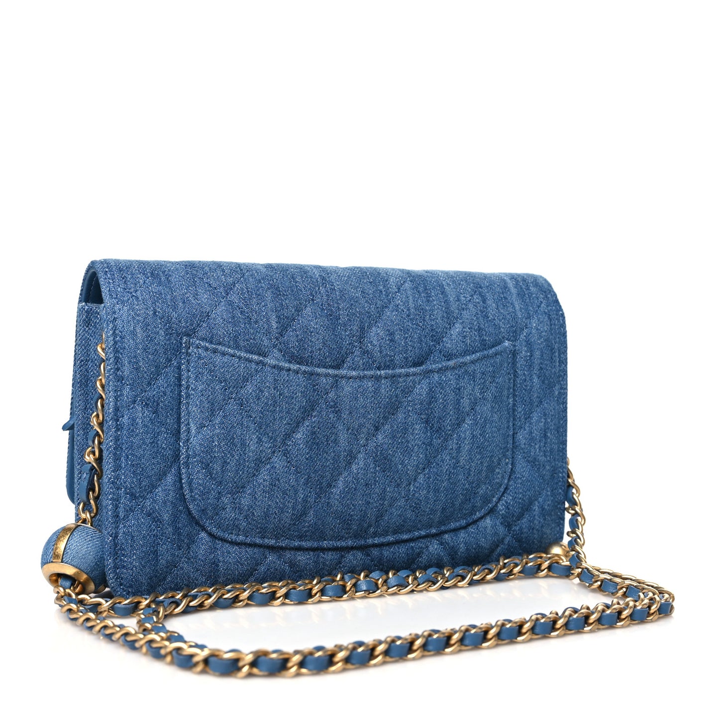 Denim Quilted CC Pearl Crush Wallet on Chain WOC Blue