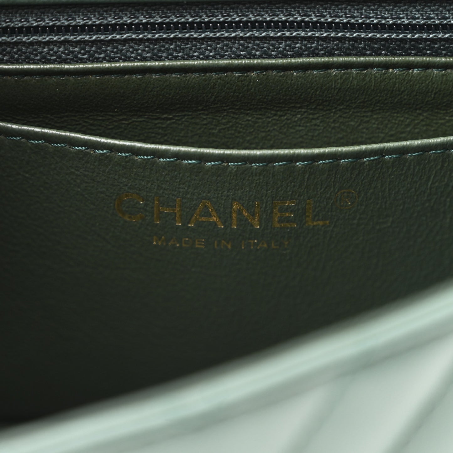 Lambskin Chevron Quilted Mini Rectangular Flap Dark Green