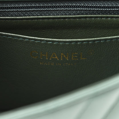Chanel Lambskin Chevron Quilted Mini Rectangular Flap Dark Green 6 of 11