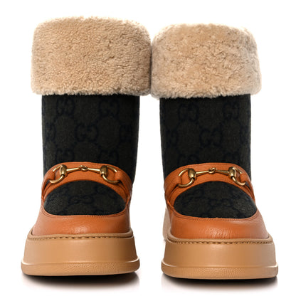 Gucci Covered Wool Monogram Textured Dollar Calfskin Shearling Horsebit Snow Boots 39.5 Underwood Blue Hazel Brown 2 of 10