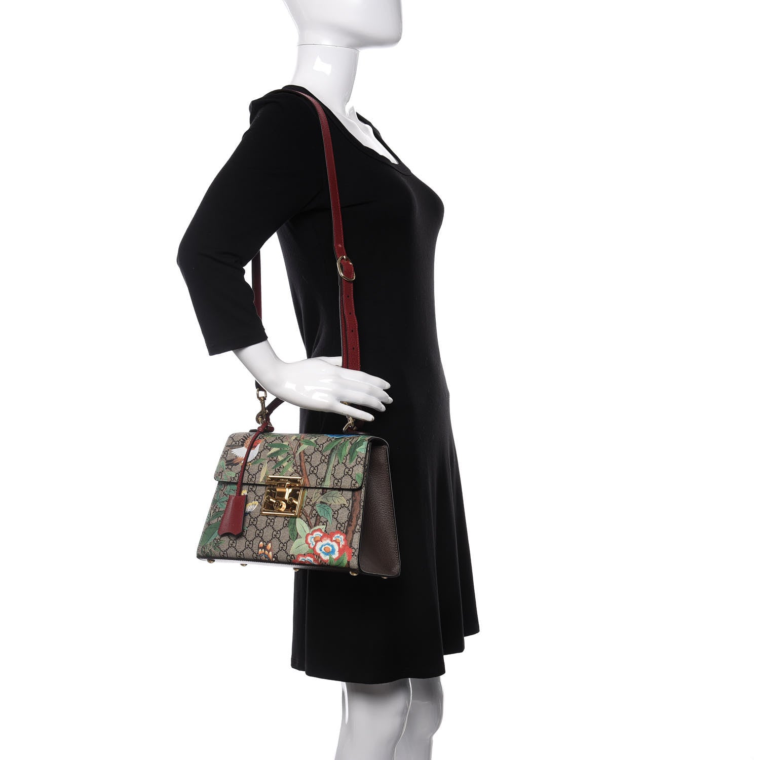 Gucci GG Supreme Monogram Tian Small Padlock Top Handle Bag Beige Multicolor New Acero Red 2 of 8