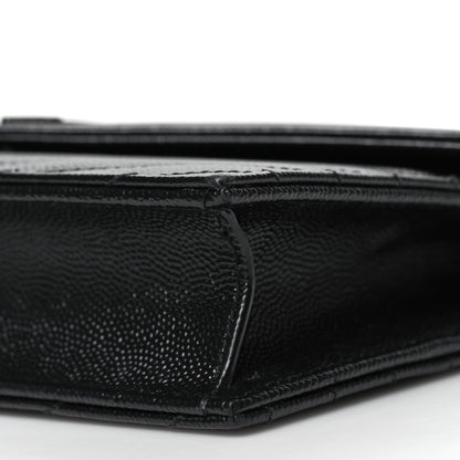 Saint Laurent Grain De Poudre Matelasse Chevron Monogram Envelope Chain Wallet Black 11 of 13