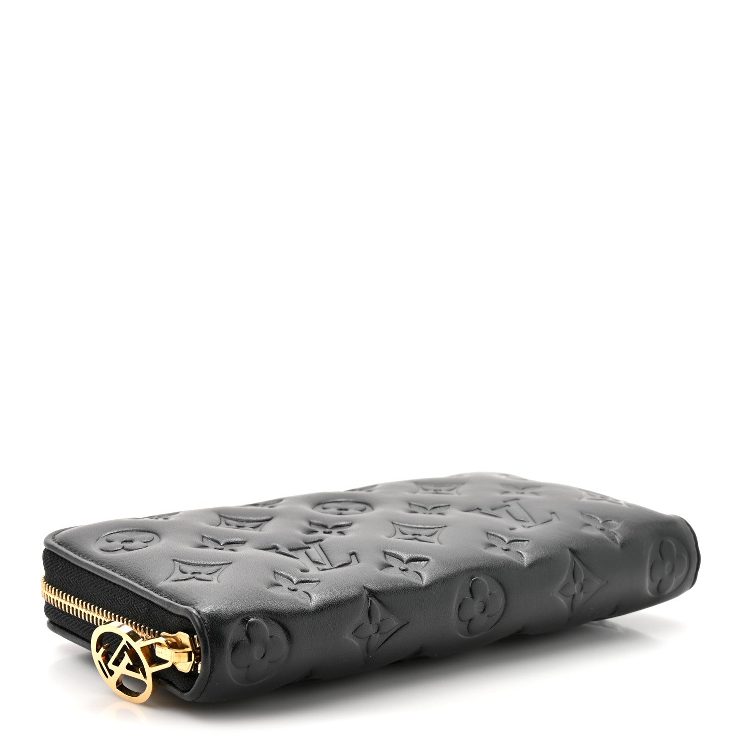 Louis Vuitton Lambskin Embossed Monogram Coussin Zippy Wallet Black 4 of 9