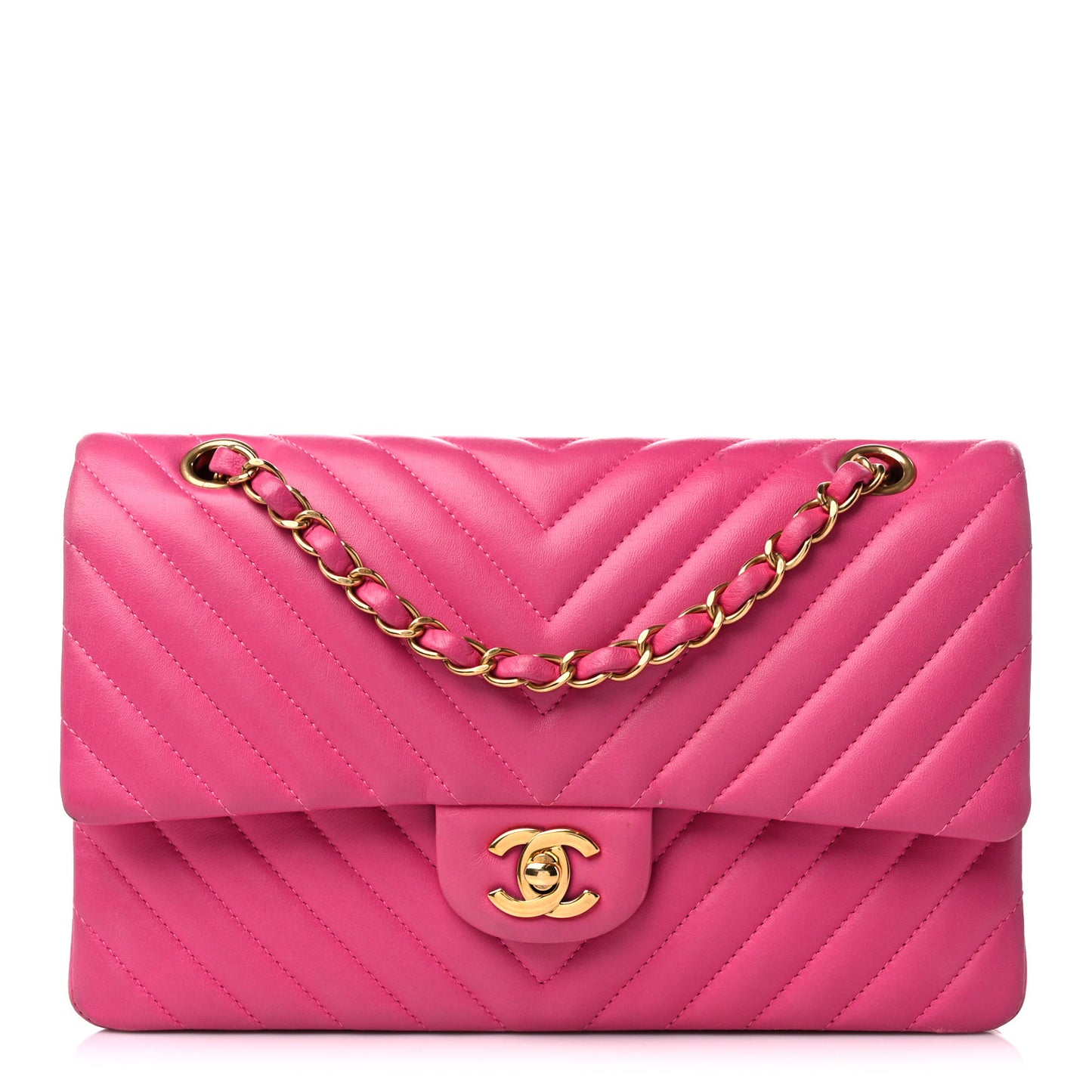 Lambskin Chevron Quilted Medium Double Flap Pink
