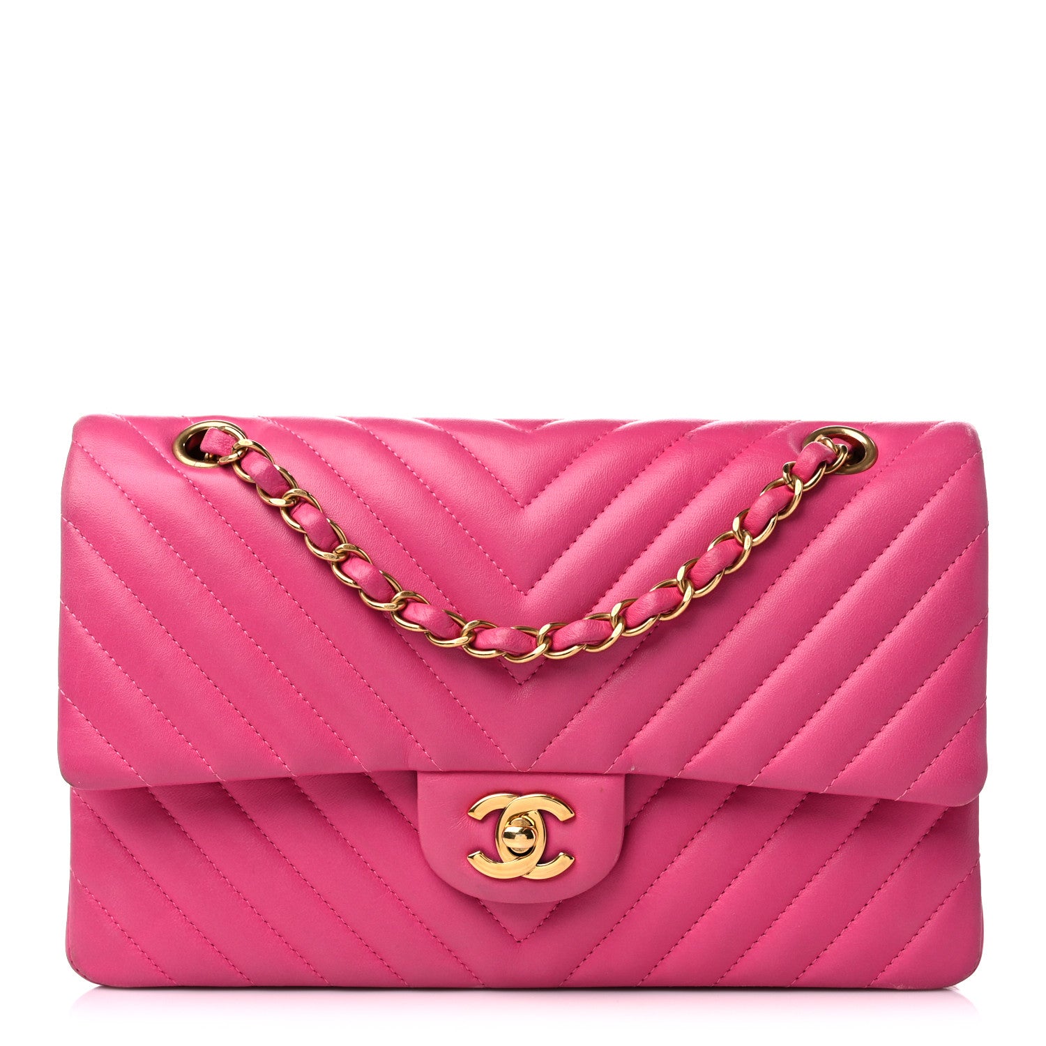 Chanel Lambskin Chevron Quilted Medium Double Flap Pink 1 of 22