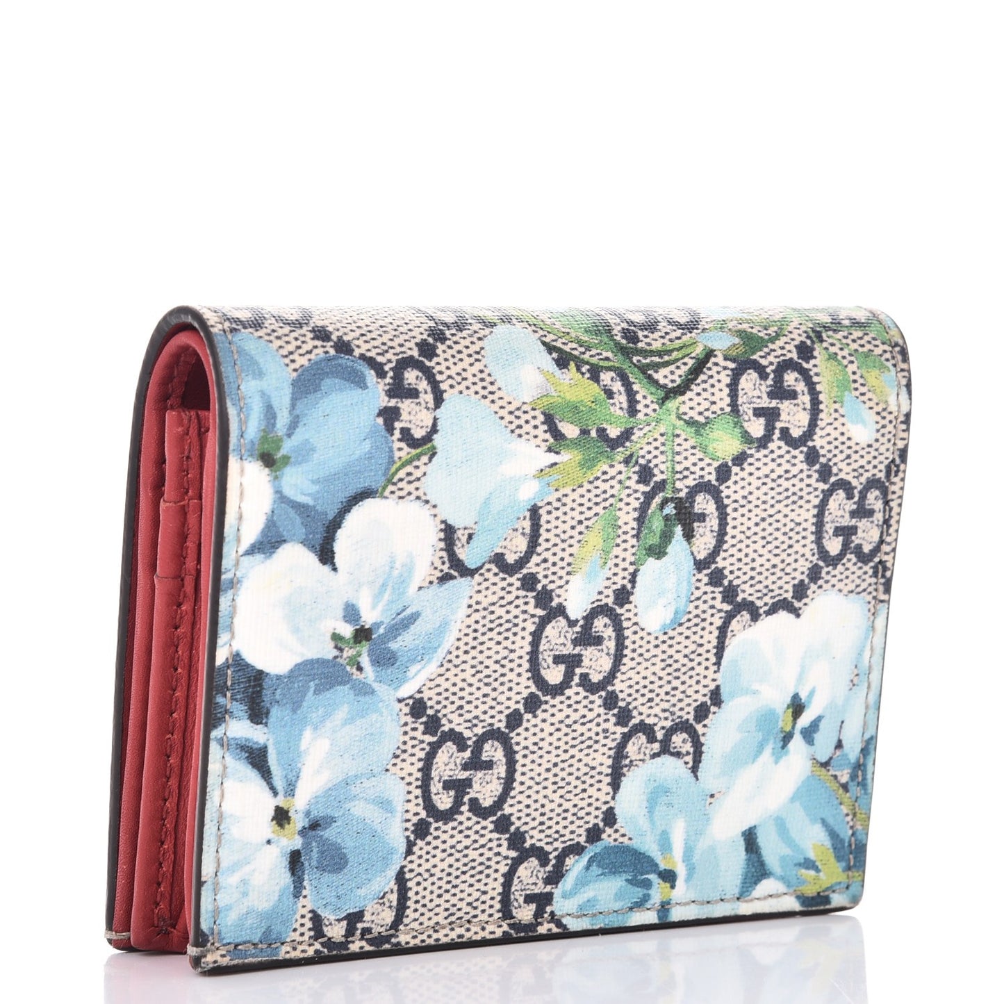 GG Supreme Monogram Blooms Card Case Beige Blue Navy Hibiscus Red