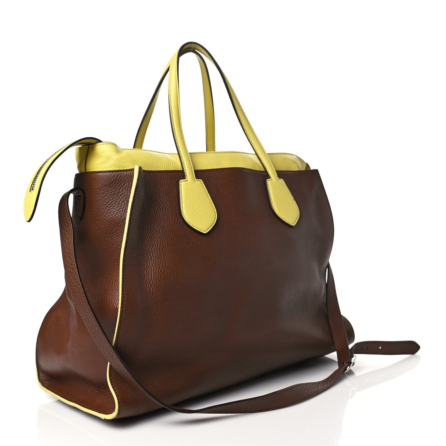 Cellarius Calfskin Bi-Color Ramble Layered Tote Nut Brown Mimosa Flower