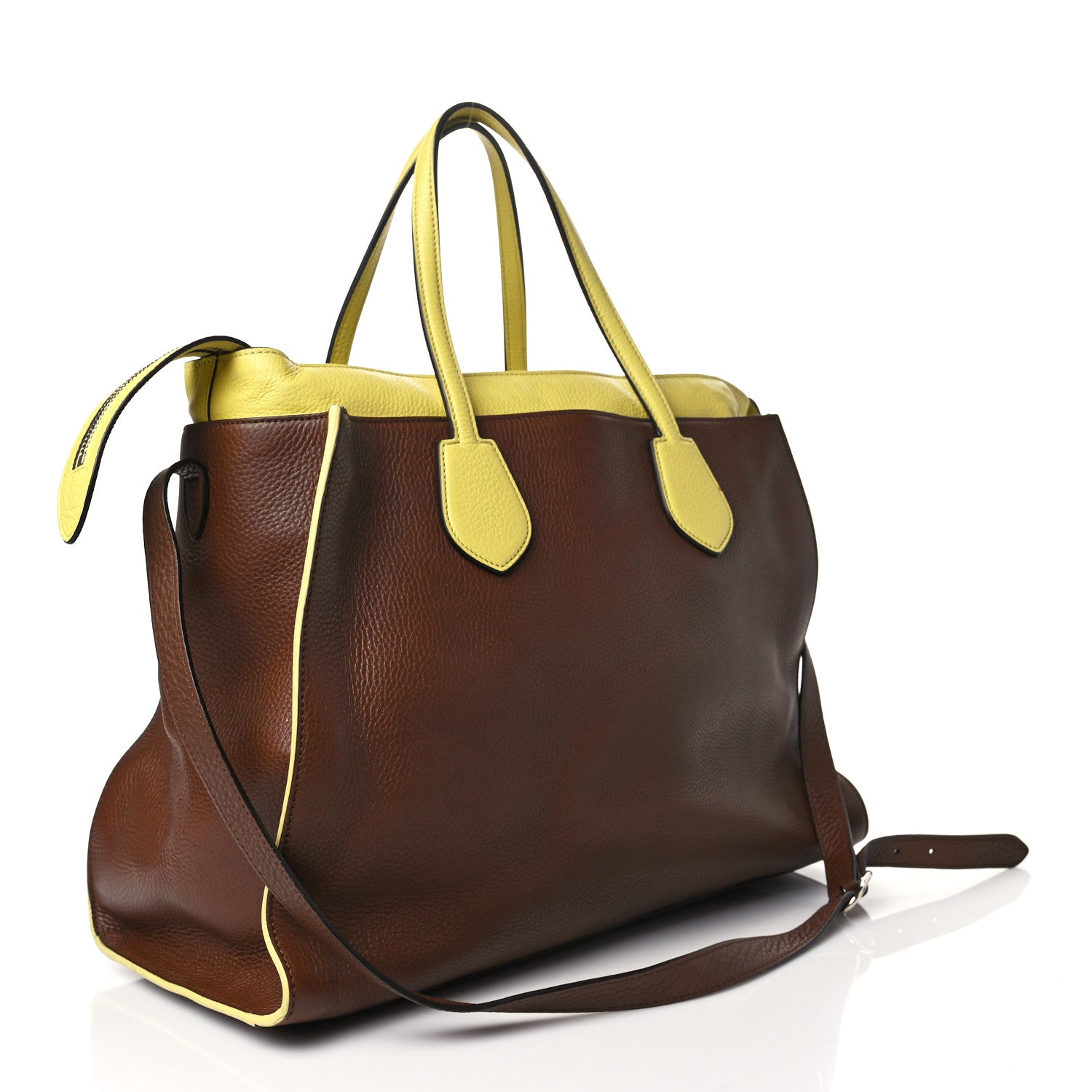 Gucci Cellarius Calfskin Bi-Color Ramble Layered Tote Nut Brown Mimosa Flower 3 of 10
