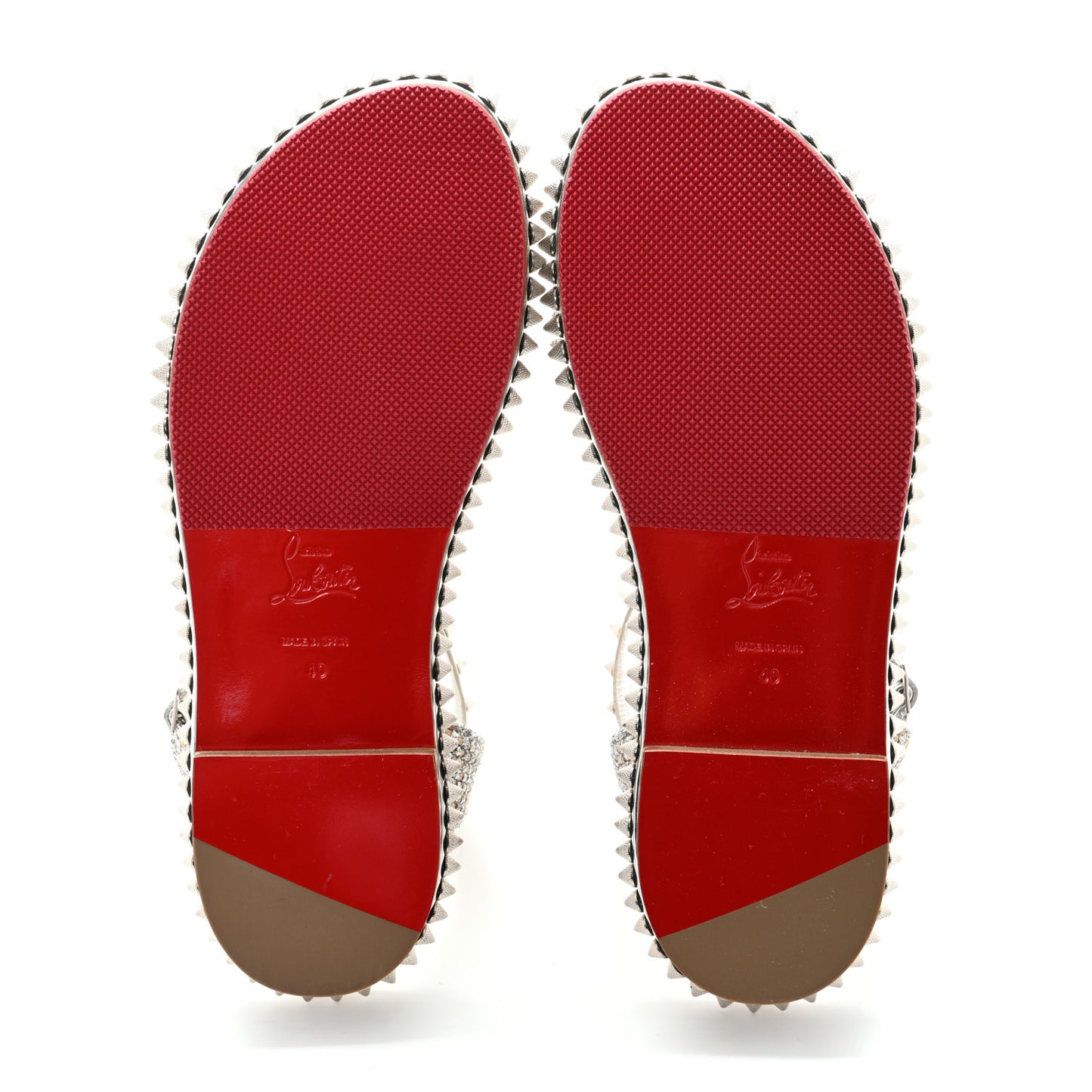 Metallic Cordorella Spiked Flat Sandals 40 Silver