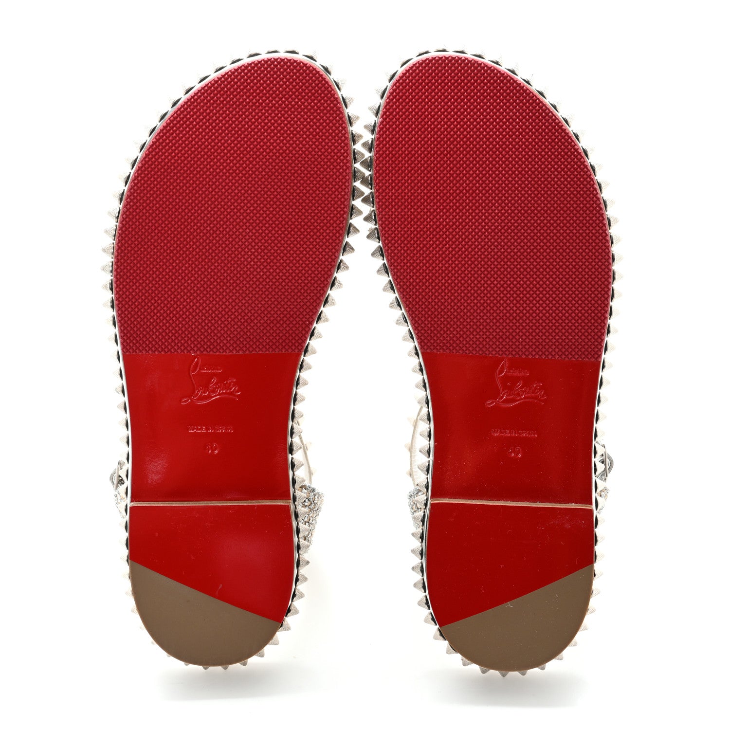 Christian Louboutin Metallic Cordorella Spiked Flat Sandals 40 Silver 7 of 9