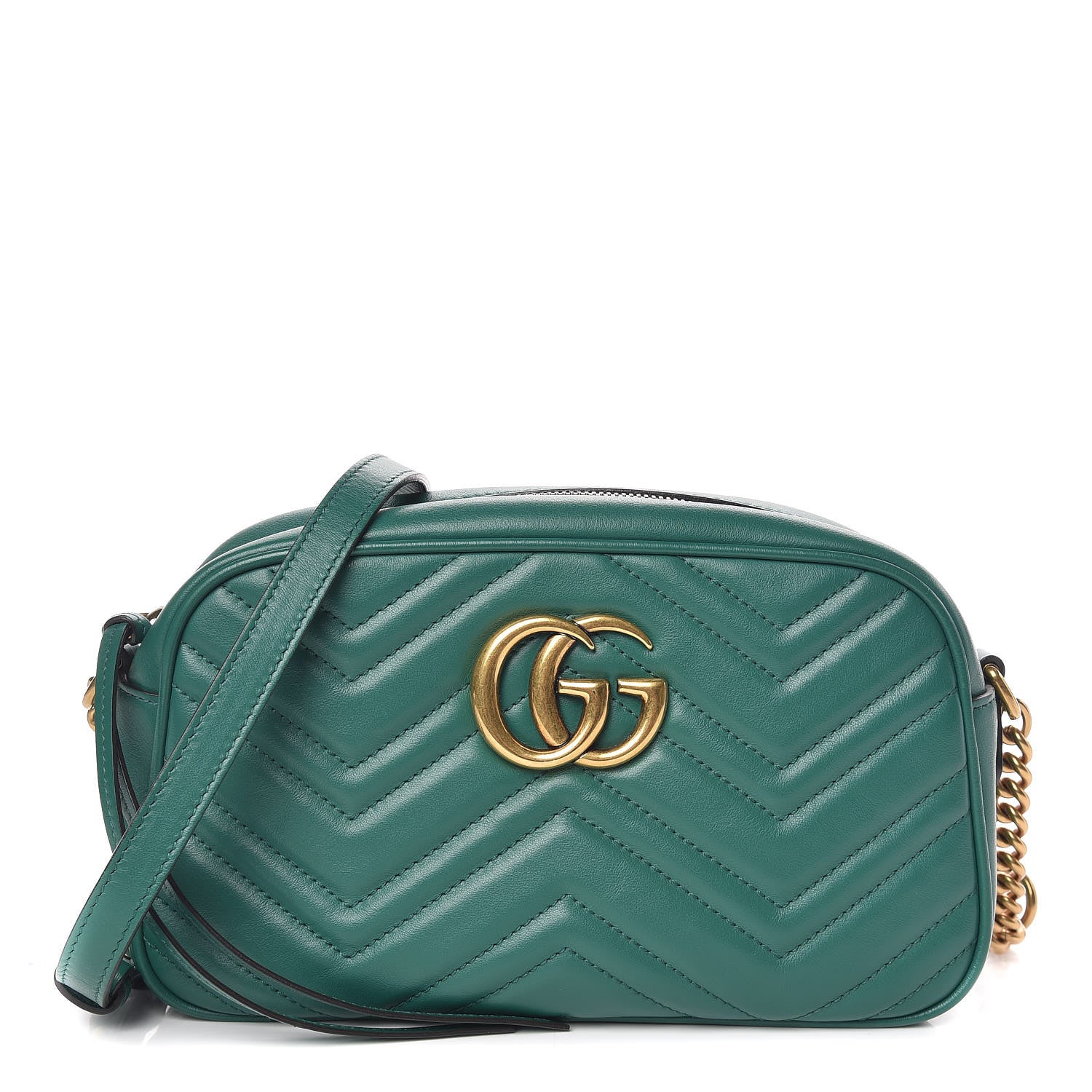 Gucci Calfskin Matelasse Small GG Marmont Chain Shoulder Bag Emerald Green 1 of 9