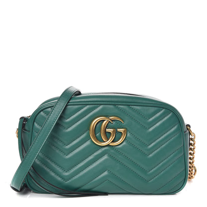 Gucci Calfskin Matelasse Small GG Marmont Chain Shoulder Bag Emerald Green 1 of 9