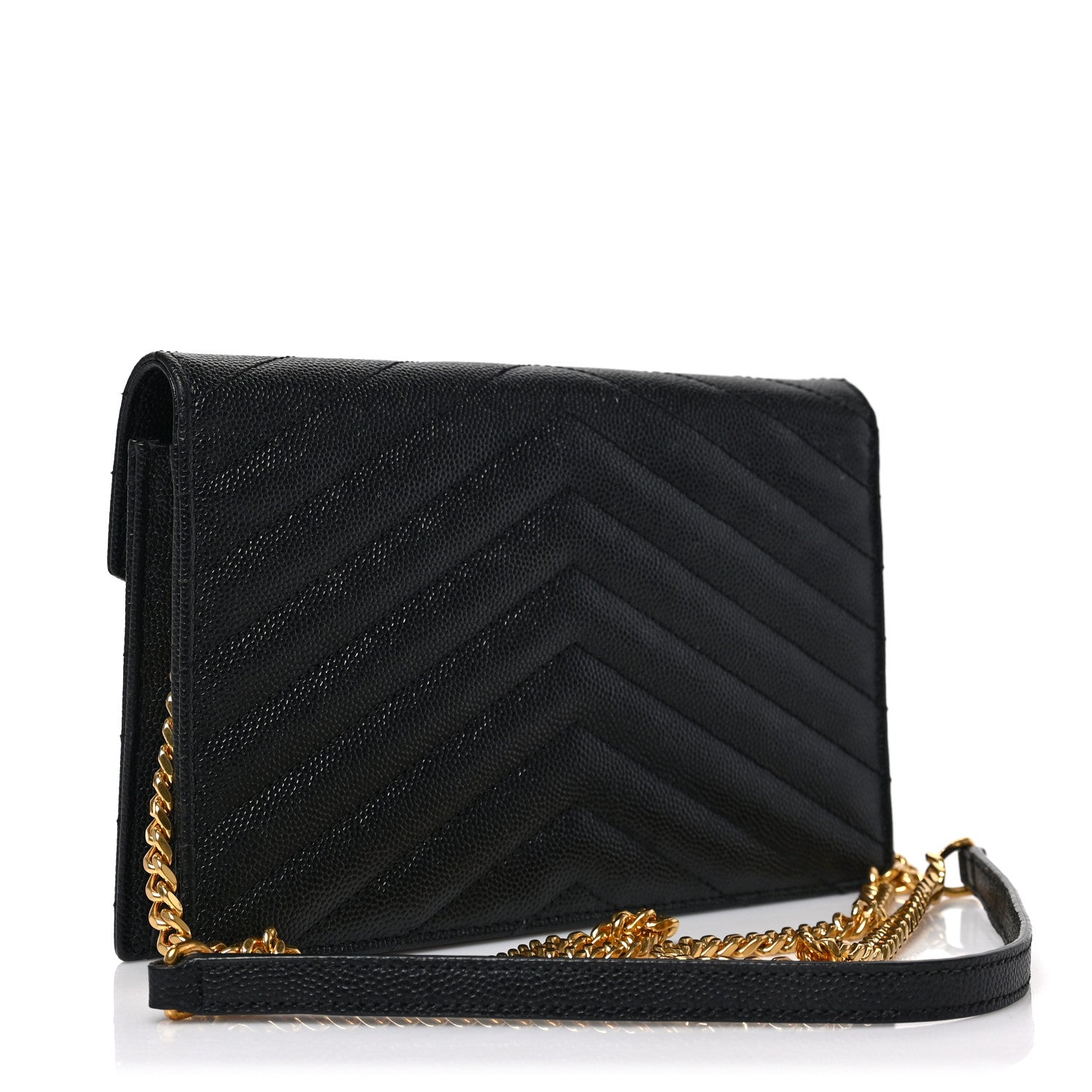 Saint Laurent Grain De Poudre Matelasse Chevron Monogram Envelope Chain Wallet Black 4 of 12