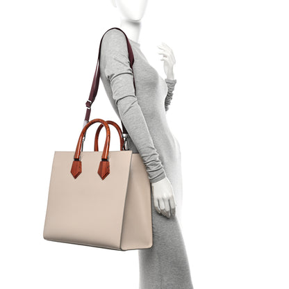 Dolce & Gabbana Calfskin Wood Laser Cut Logo Large Edge Shopper Tote Beige Brown 2 of 14