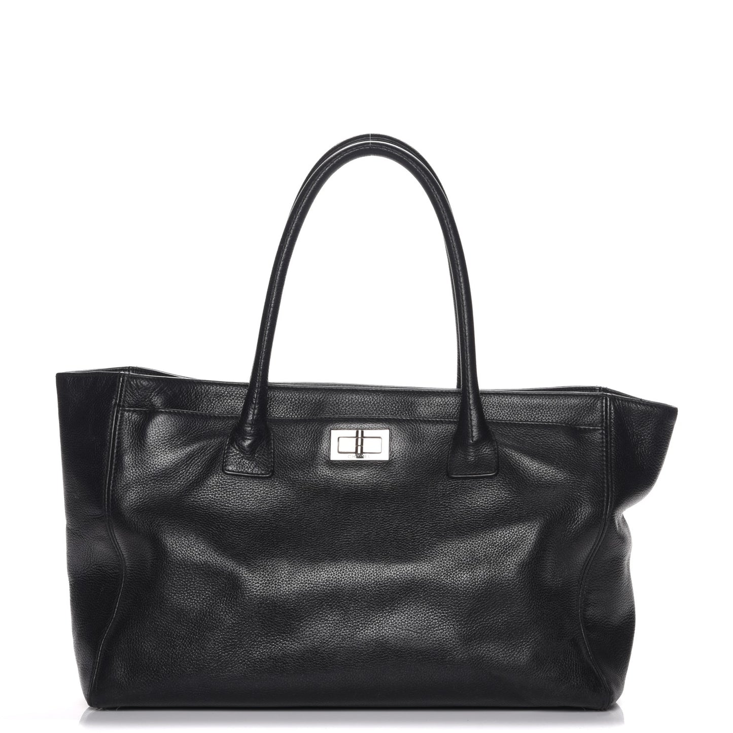 Calfskin Mademoiselle Lock Cerf Executive Shopper Tote Black