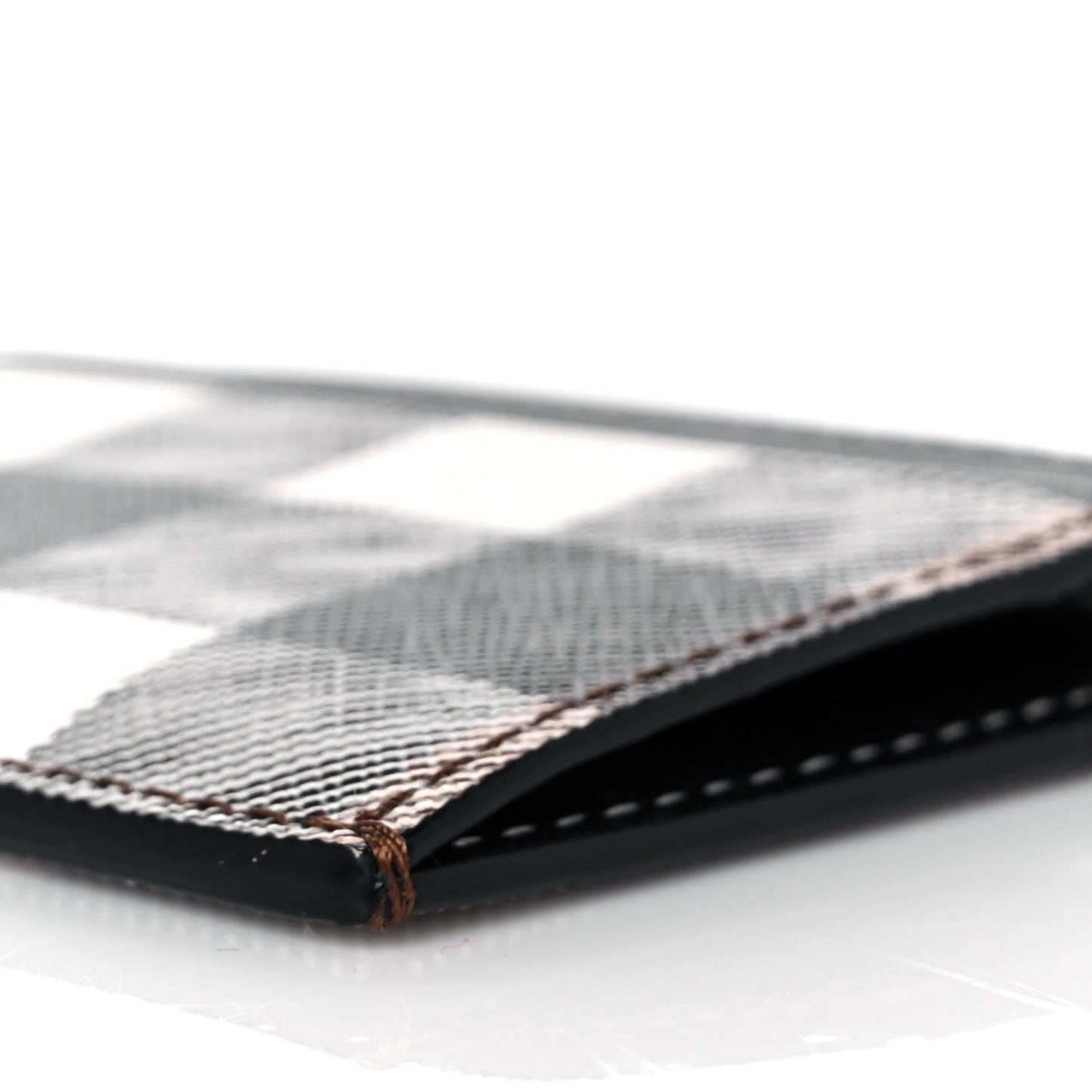 Gingham Check Calfskin Card Case Black White