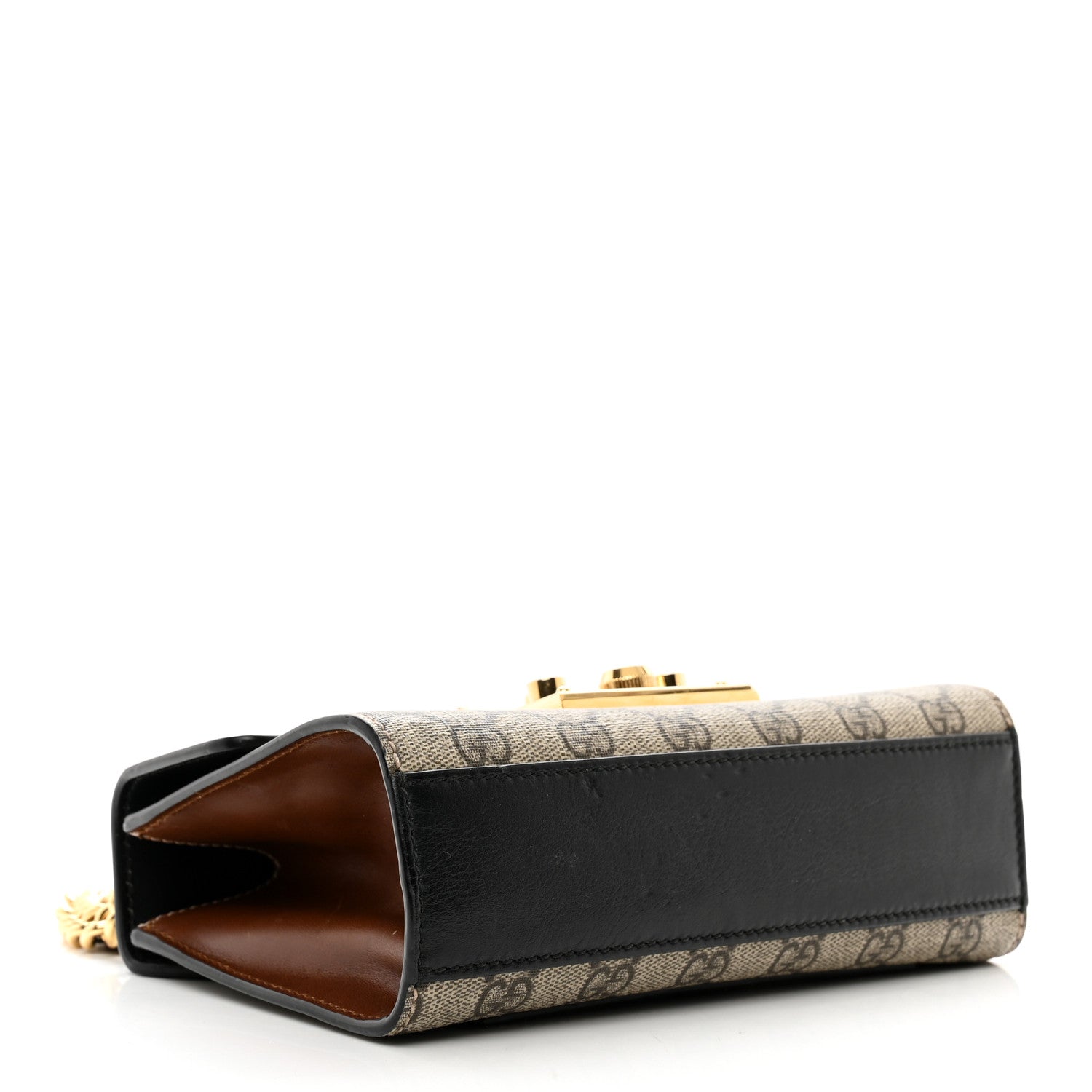 Gucci GG Supreme Monogram Calfskin Small Padlock Shoulder Bag Beige Black Cuir 4 of 10