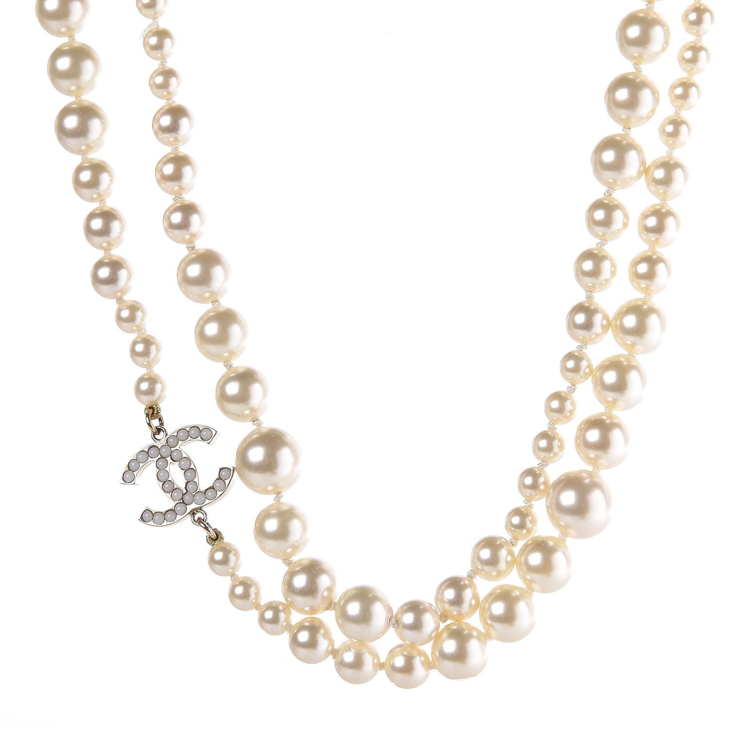 Chanel Graduated Pearl CC Long Necklace Gold 1 of 6