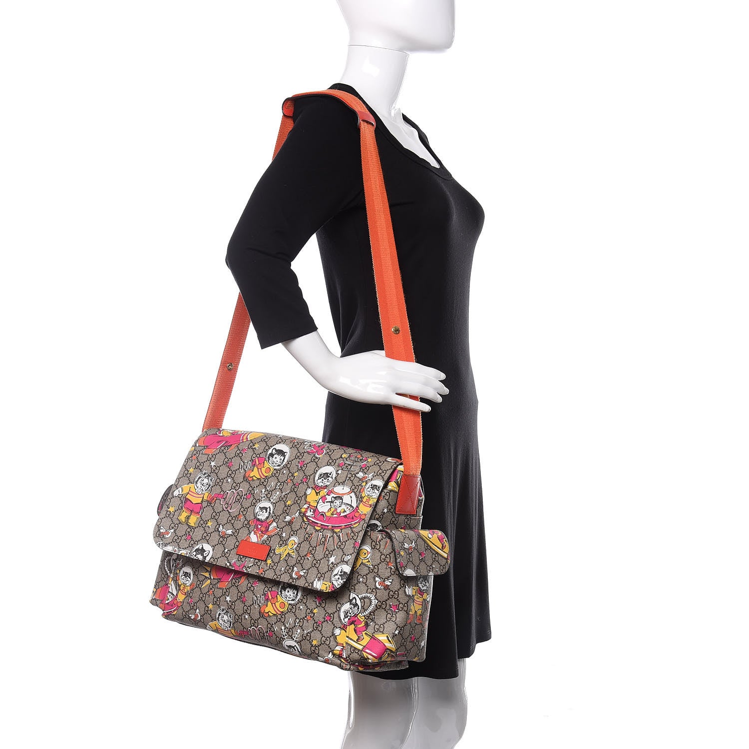 Gucci GG Supreme Monogram Space Cats Diaper Bag Orange 2 of 12