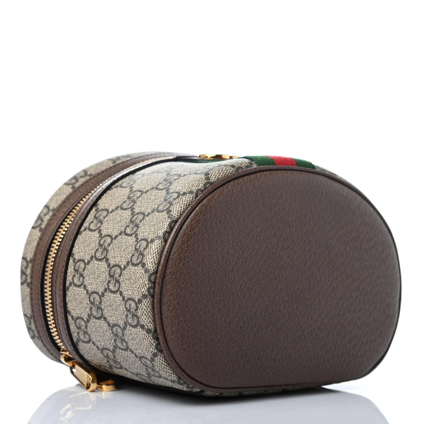 GG Supreme Monogram Textured Calfskin Web Ophidia Vanity Cosmetic Case Beige Ebony New Acero