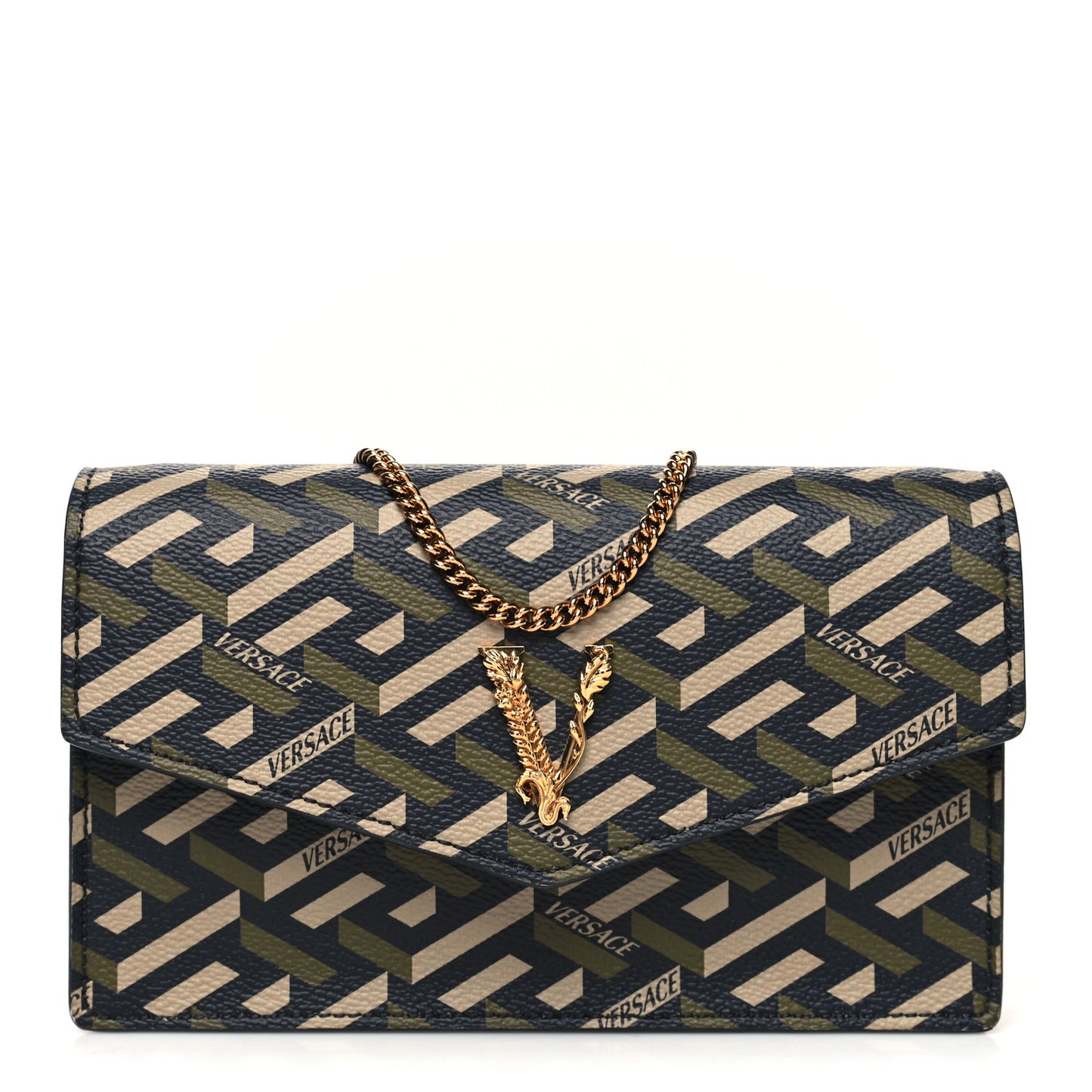 Coated Canvas Virtus La Greca Signature Shoulder Bag Black Khaki
