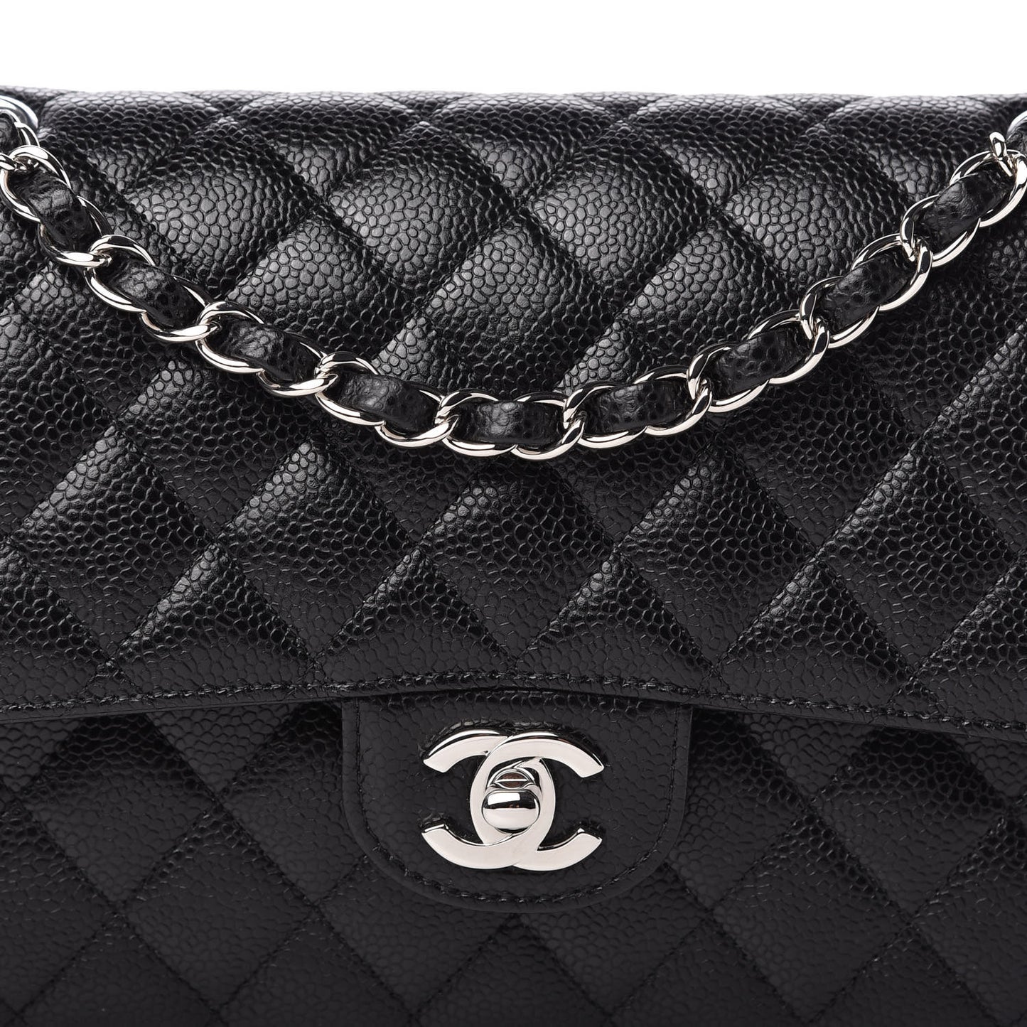 Caviar Quilted Medium Double Flap Black