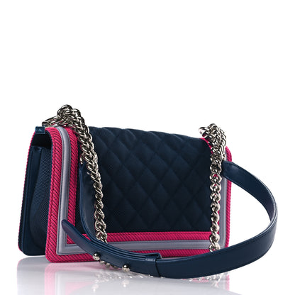 Chanel Canvas Quilted Medium Fluo Boy Flap Dark Navy Fuchsia Grey 3 of 9