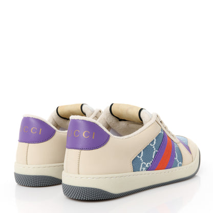 Gucci Calfskin Lame GG Monogram Web Womens Screener Sneakers 39.5 Blue Silver Dusty Milk Shine Purple 4 of 10