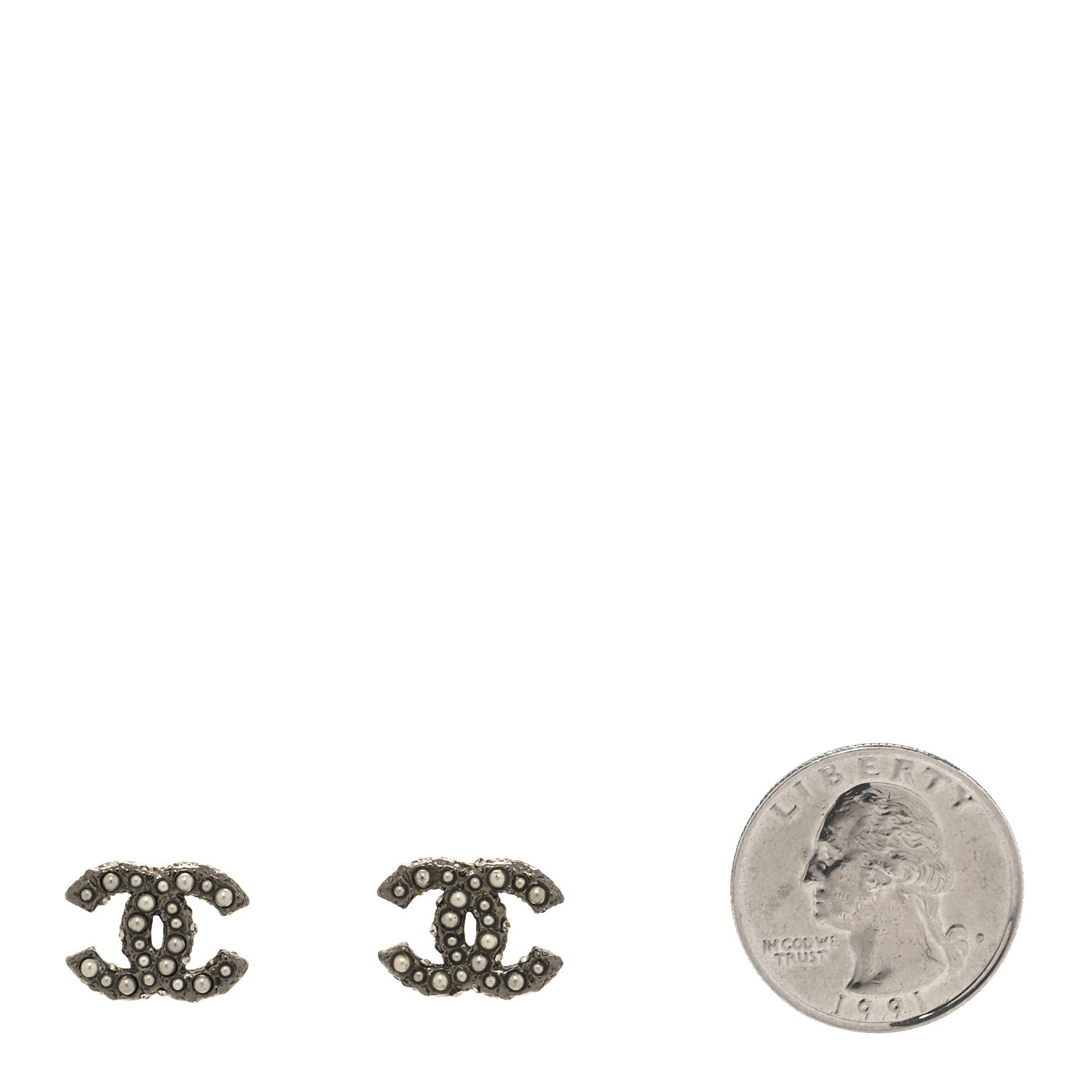 Chanel Pearl Crystal CC Earrings Ruthenium 2 of 4