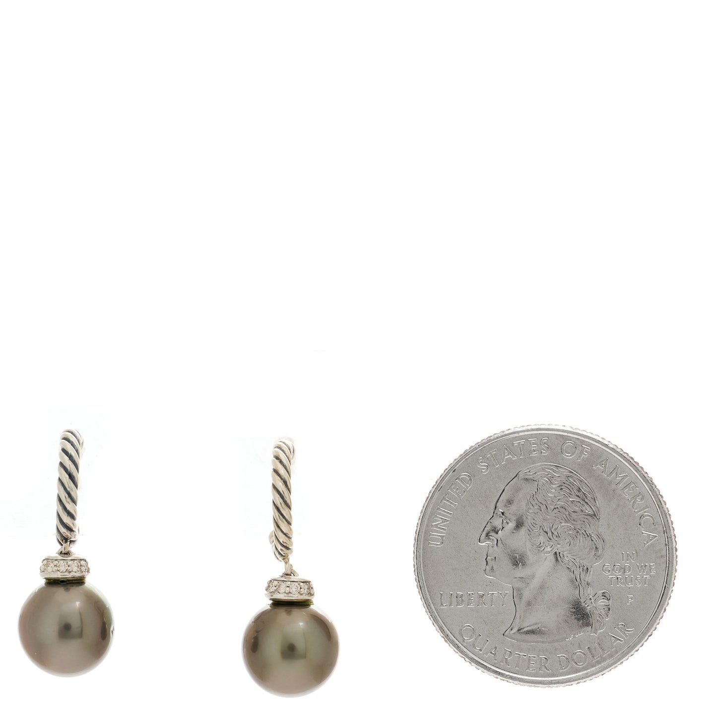 Sterling Silver Diamond Tahitian Pearl Solari Cable Drop Earrings