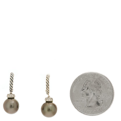 David Yurman Sterling Silver Diamond Tahitian Pearl Solari Cable Drop Earrings 2 of 4