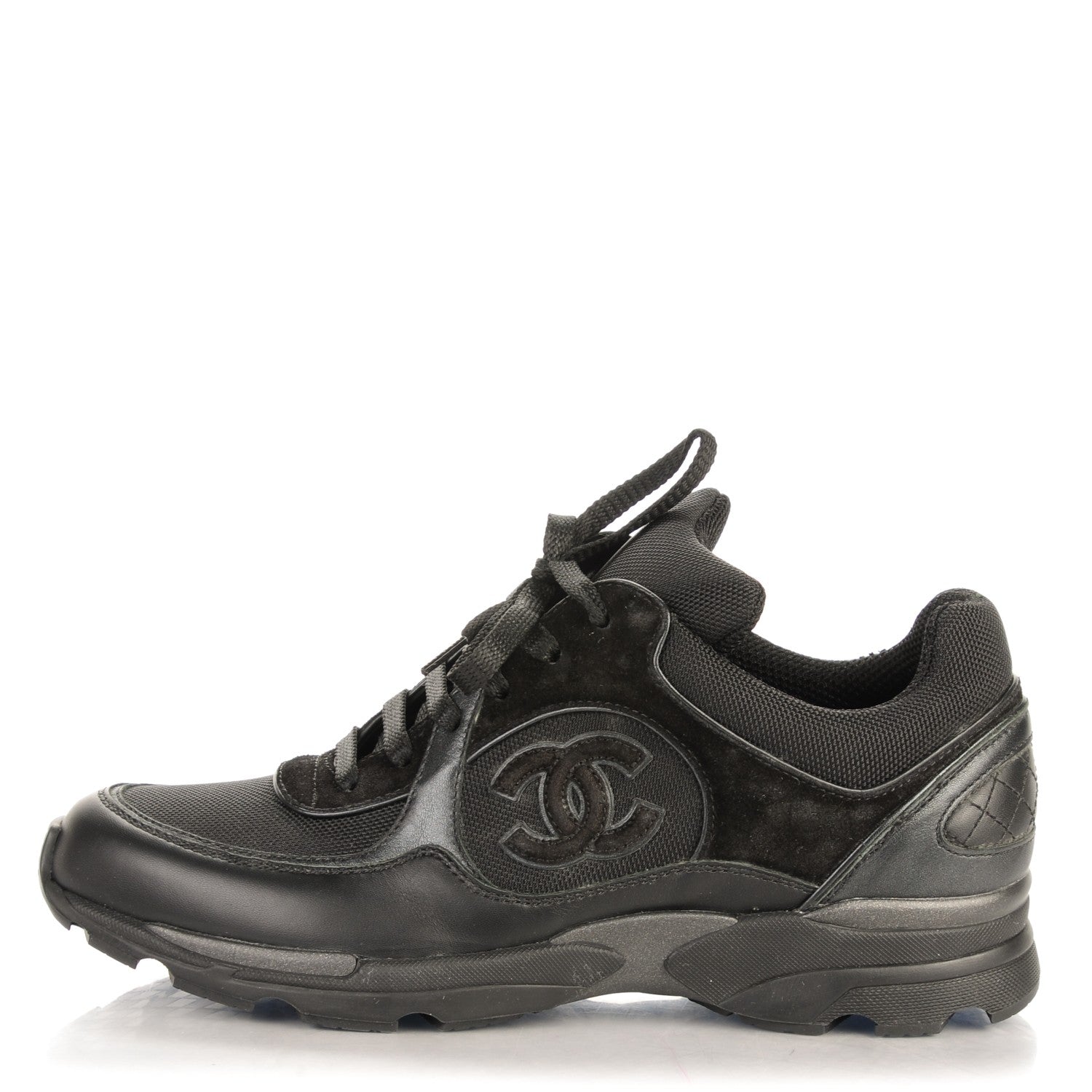 Chanel Suede Calfskin CC Sneakers 39 Black 1 of 7