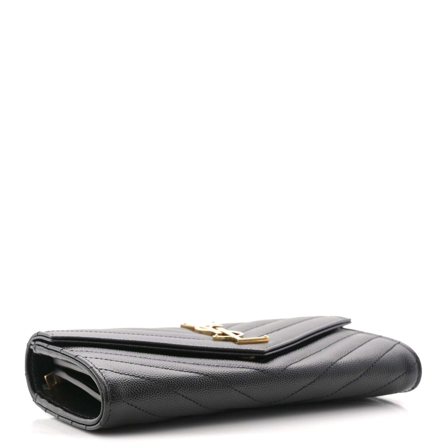 Saint Laurent Grain De Poudre Matelasse Chevron Monogram Flap Wallet Black 4 of 7