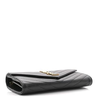 Saint Laurent Grain De Poudre Matelasse Chevron Monogram Flap Wallet Black 4 of 7