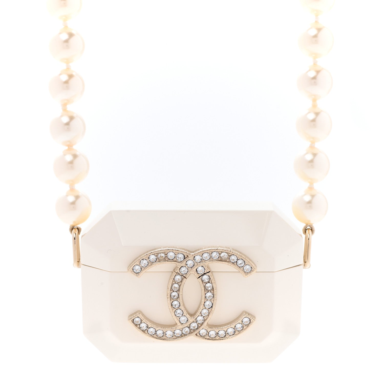 Chanel Resin Crystal Pearl Airpod Pro Case Necklace Gold White Pearly Black 4 of 7