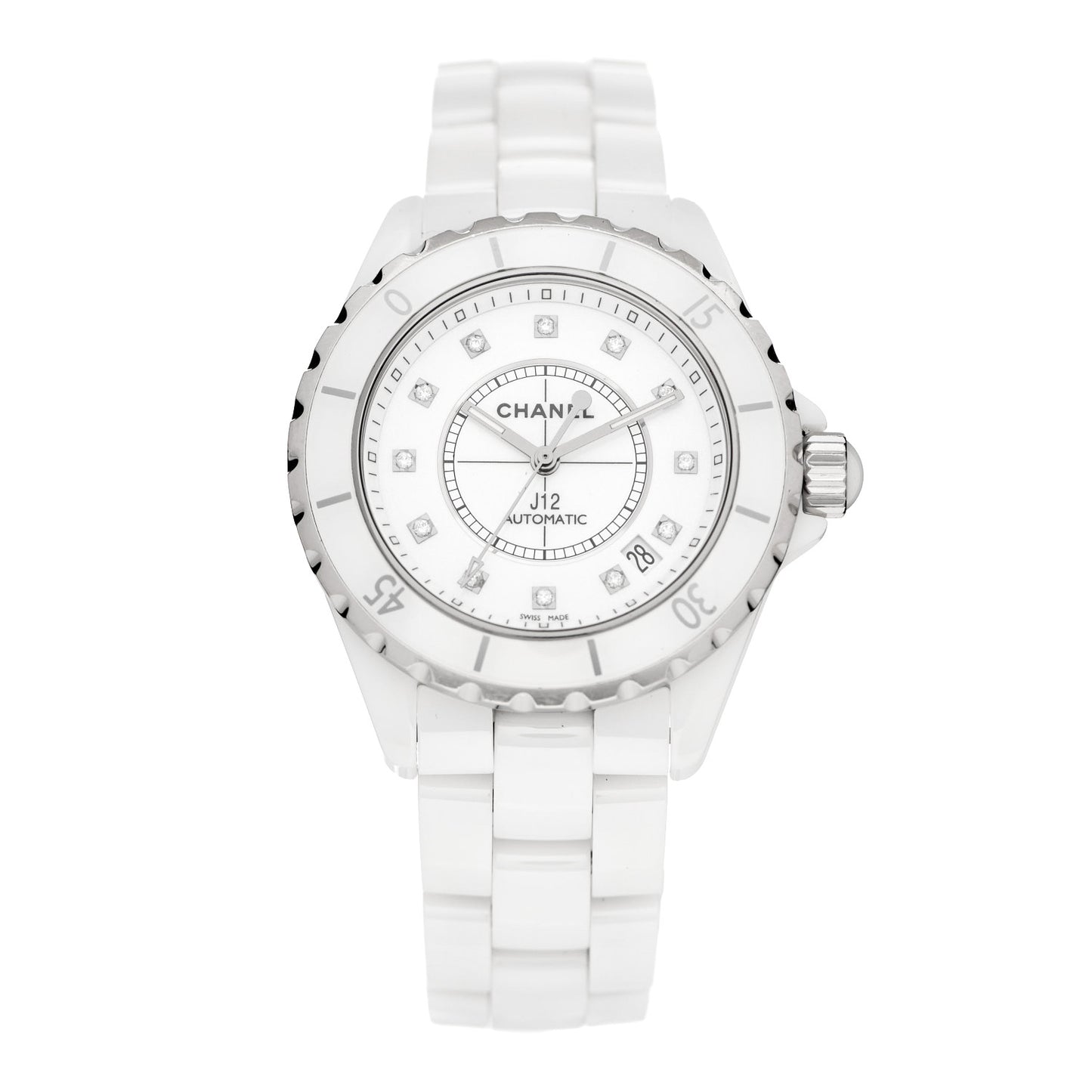 Stainless Steel Ceramic Diamond 38mm J12 Automatic Watch White