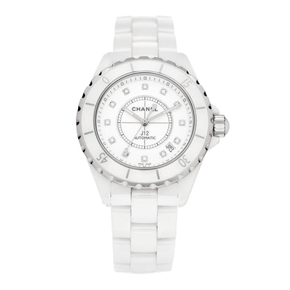 Chanel Stainless Steel Ceramic Diamond 38mm J12 Automatic Watch White 1 of 5