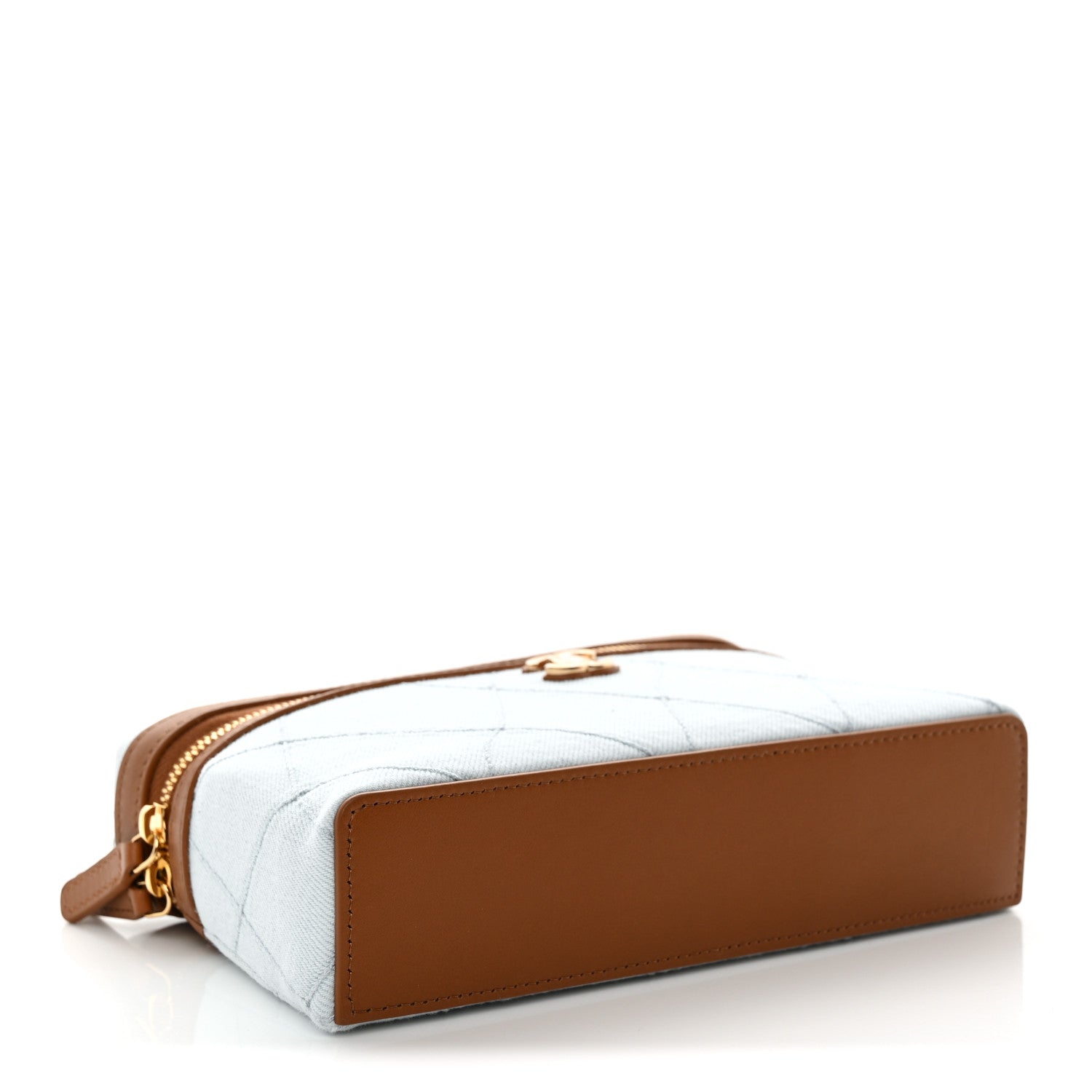 Chanel Washed Denim Calfskin Quilted Top Handle Slim Vanity Case With Chain Blue Brown 4 of 10