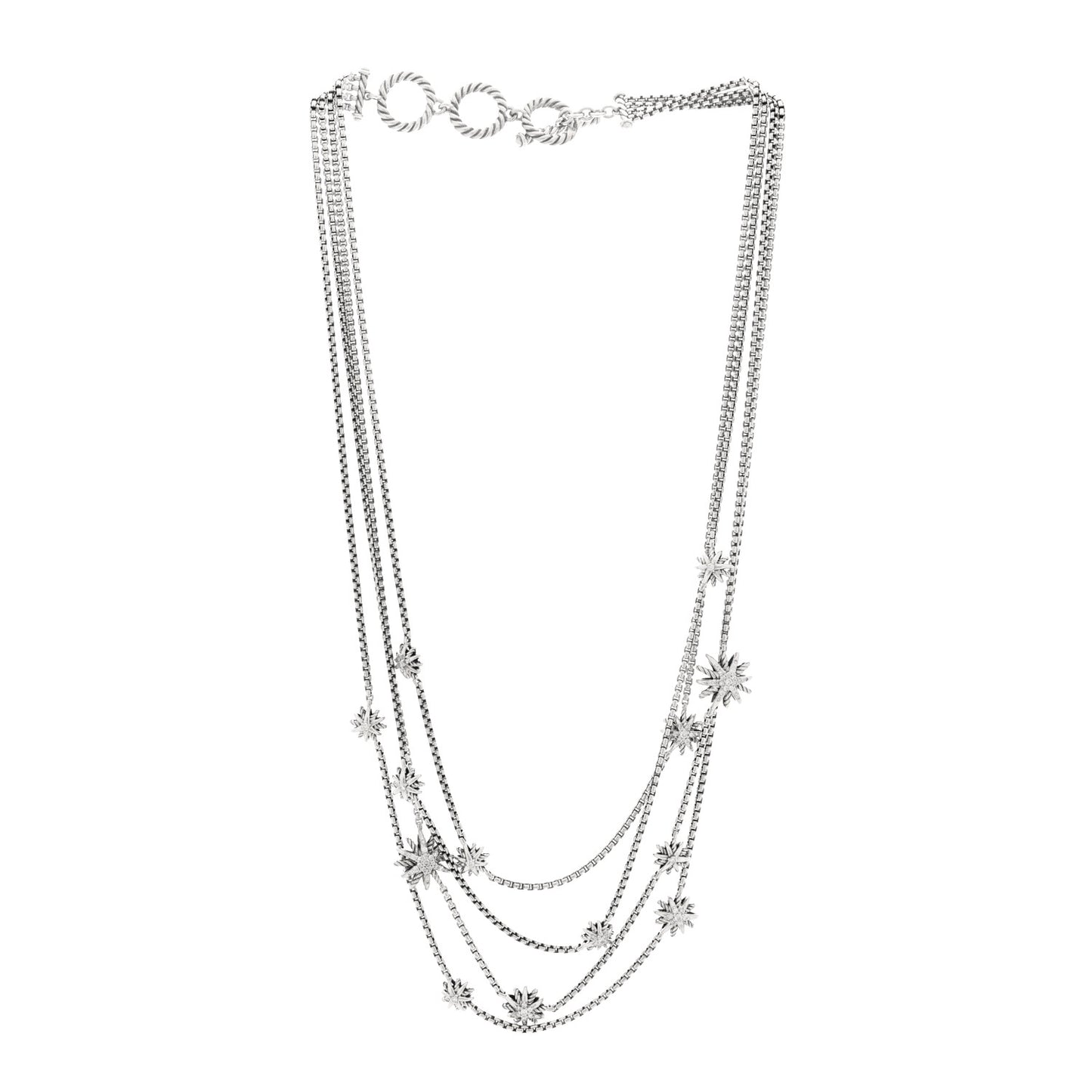 Sterling Silver Diamond Multi Strand Starburst Station Necklace