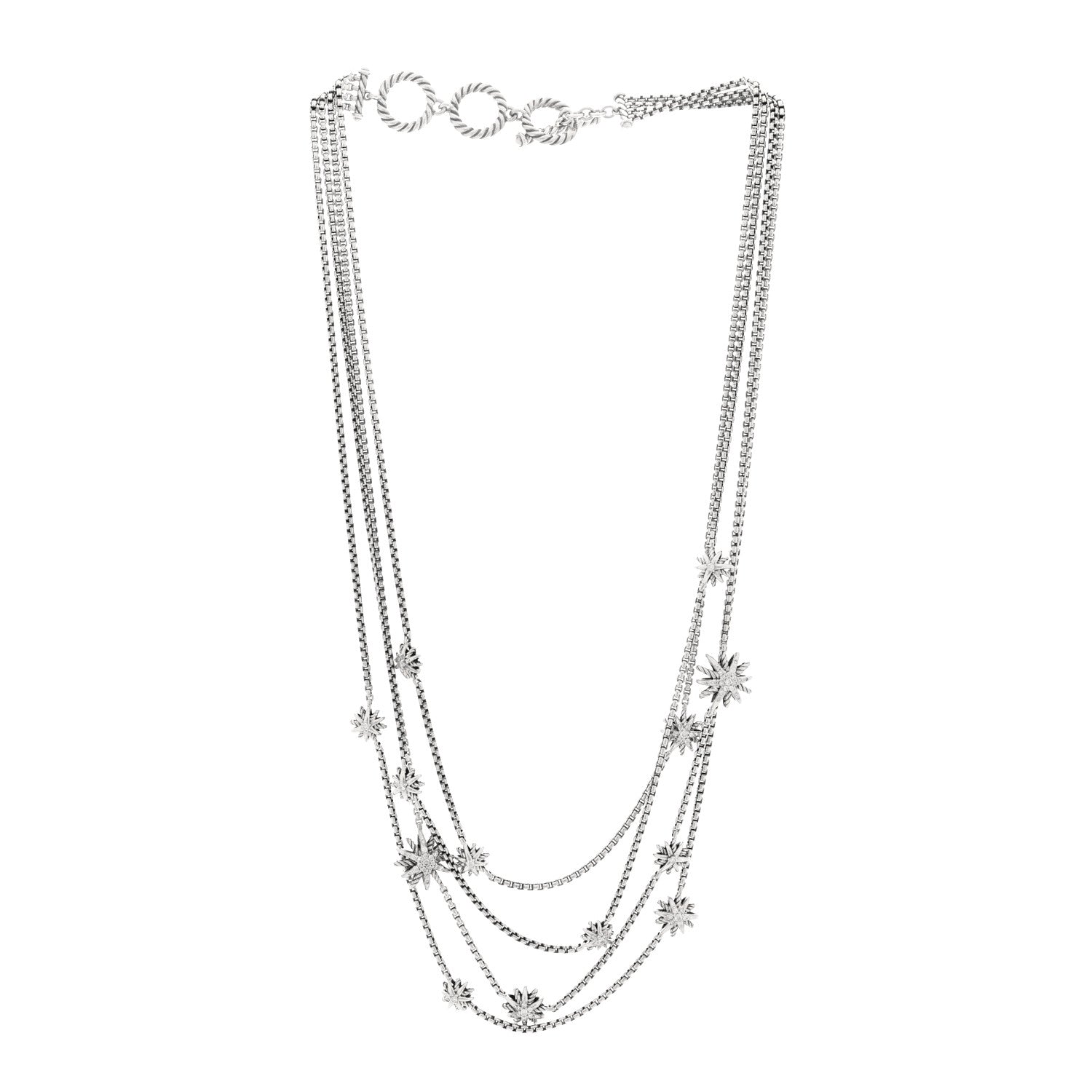 David Yurman Sterling Silver Diamond Multi Strand Starburst Station Necklace 3 of 4