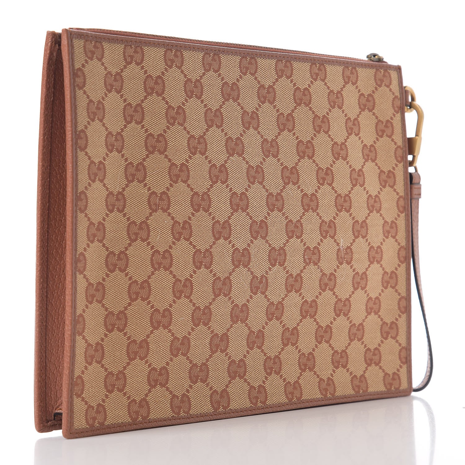 Gucci X MLB GG Monogram NY Yankees Zip Wristlet Pouch Beige Ruggine Ivory 2 of 9