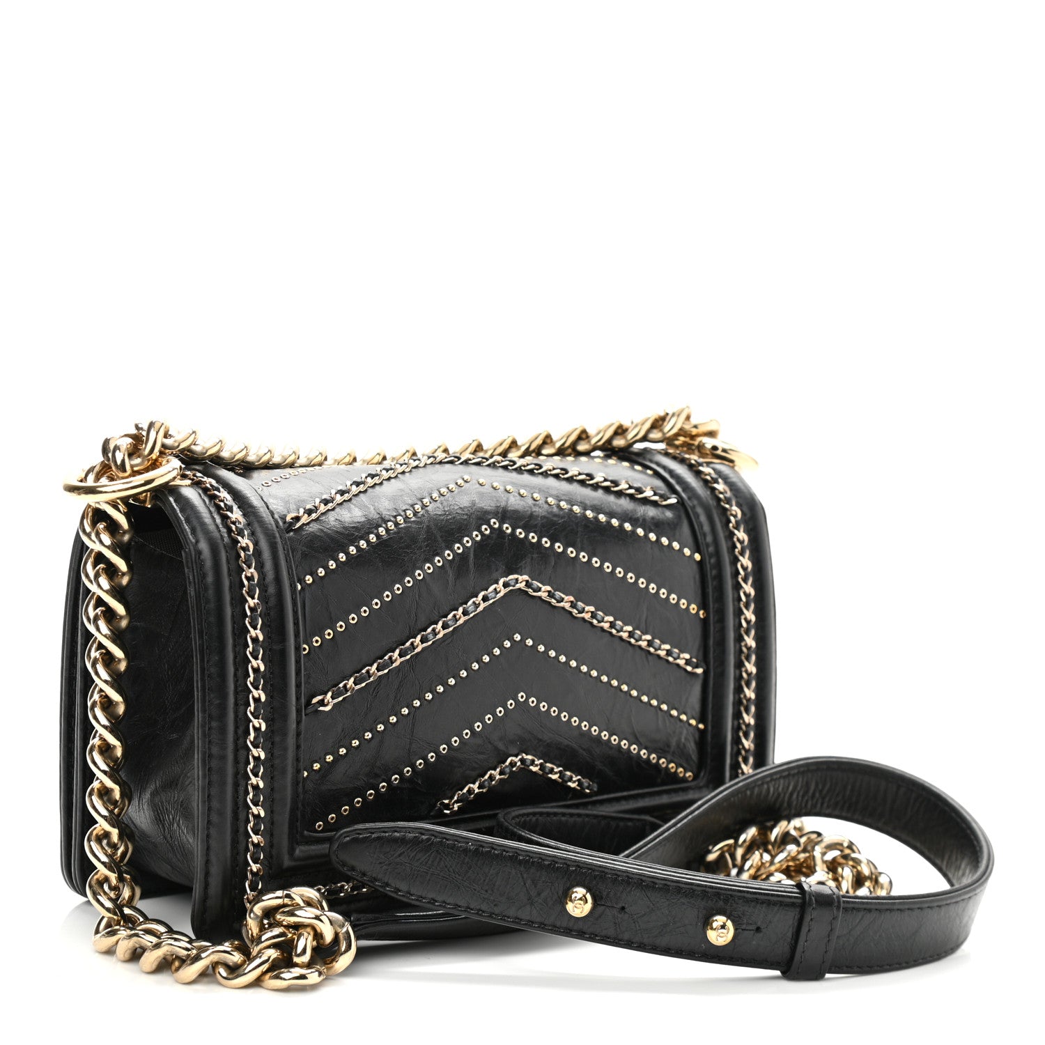 Chanel Crumpled Calfskin Chevron Small Chain Boy Flap Black 2 of 10