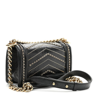 Chanel Crumpled Calfskin Chevron Small Chain Boy Flap Black 2 of 10