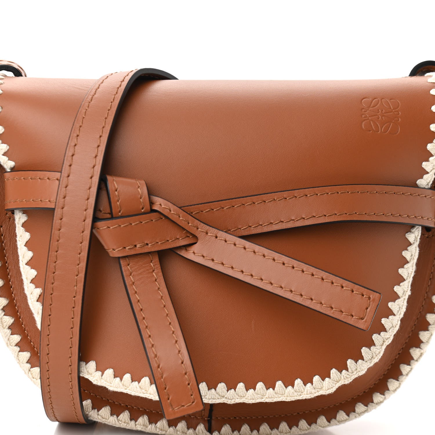 Loewe Calfskin Crochet Trim Small Gate Crossbody Bag Tan 7 of 9
