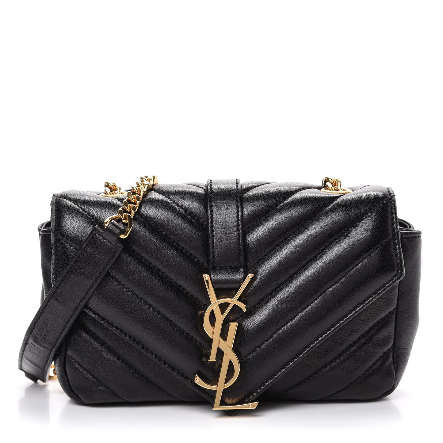 Grained Calfskin Matelasse Chevron Monogram Classic Baby Chain Bag Black