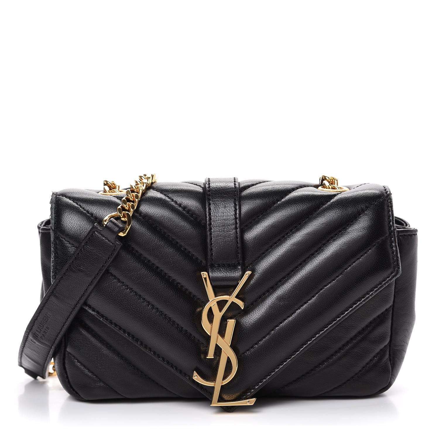 Saint Laurent Grained Calfskin Matelasse Chevron Monogram Classic Baby Chain Bag Black 1 of 15