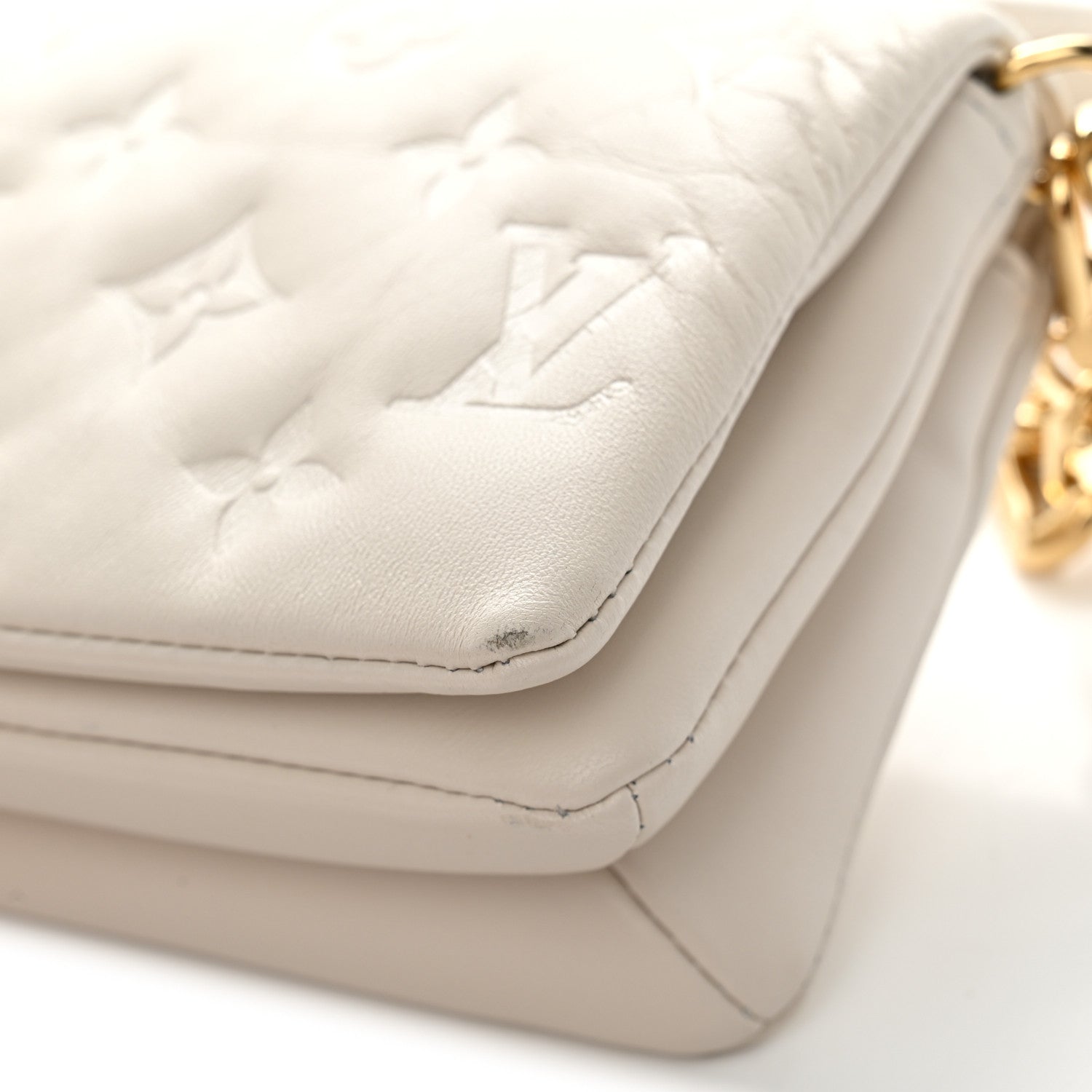 Louis Vuitton Lambskin Embossed Monogram Pochette Coussin Crossbody Cream 10 of 11