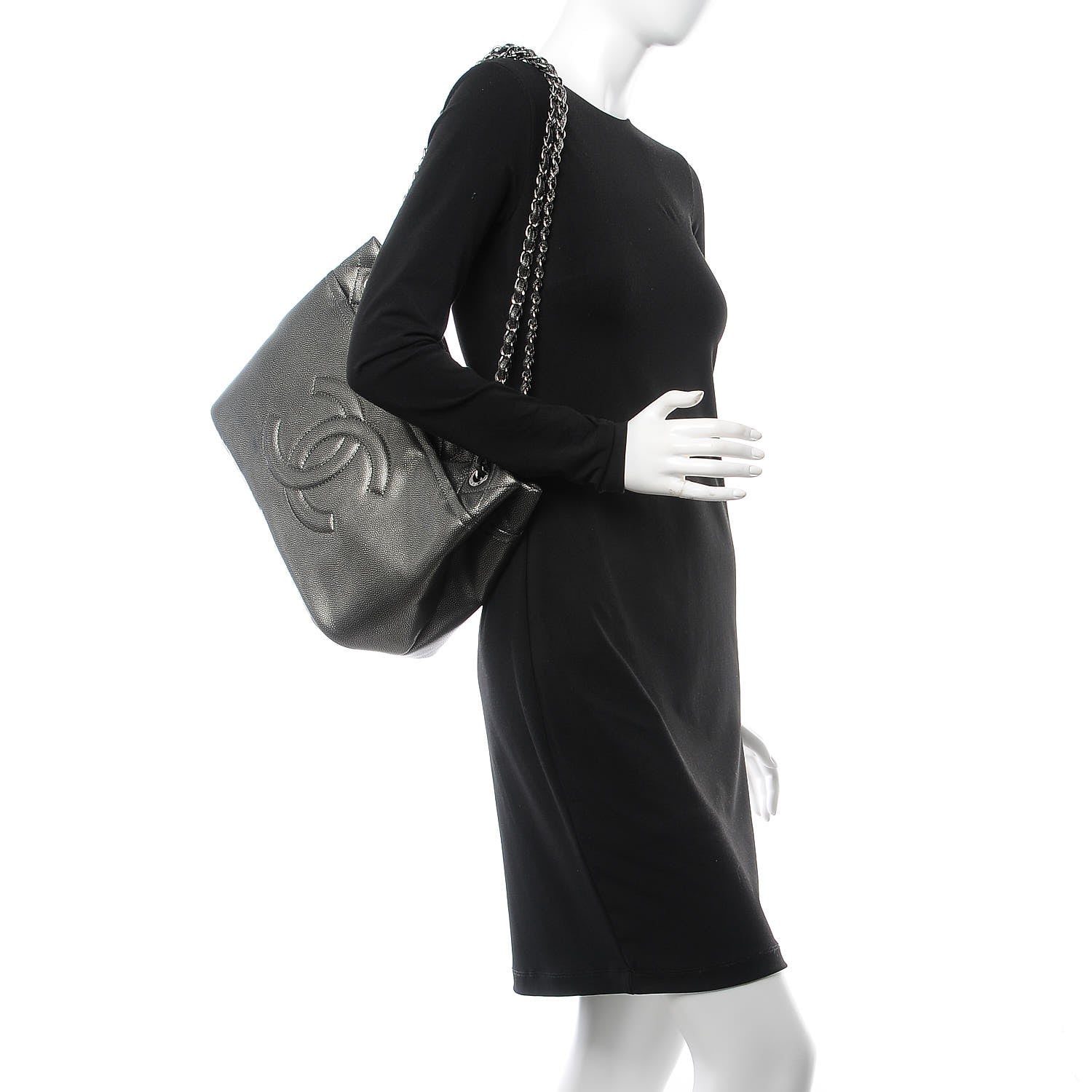 Chanel Metallic Caviar Quilted CC Timeless Tote Dark Silver 2 of 7