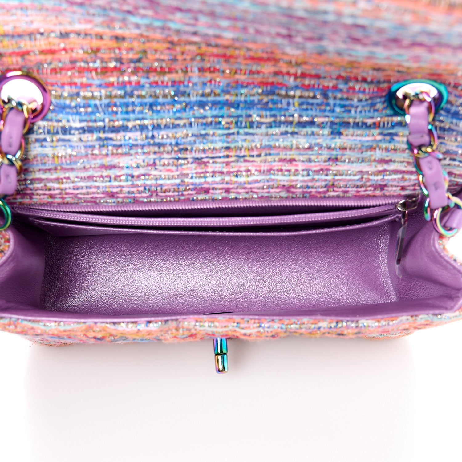 Chanel Tweed Quilted Mini Rectangular Flap Blue Pink Orange 5 of 12